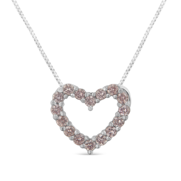 14K White Gold 1/4ct TDW Natural Pink Diamond Heart Pendant Necklace (Pink, I1)