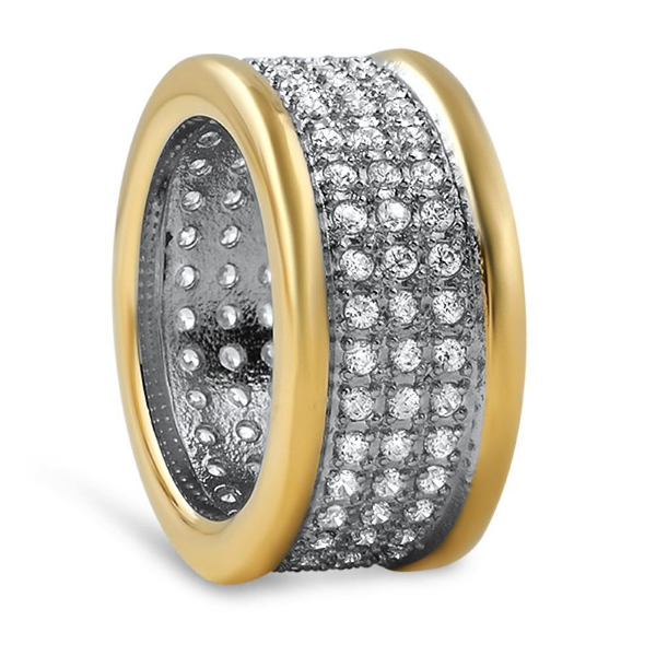 Gold 360 Eternity CZ Micro Pave Ring Steel