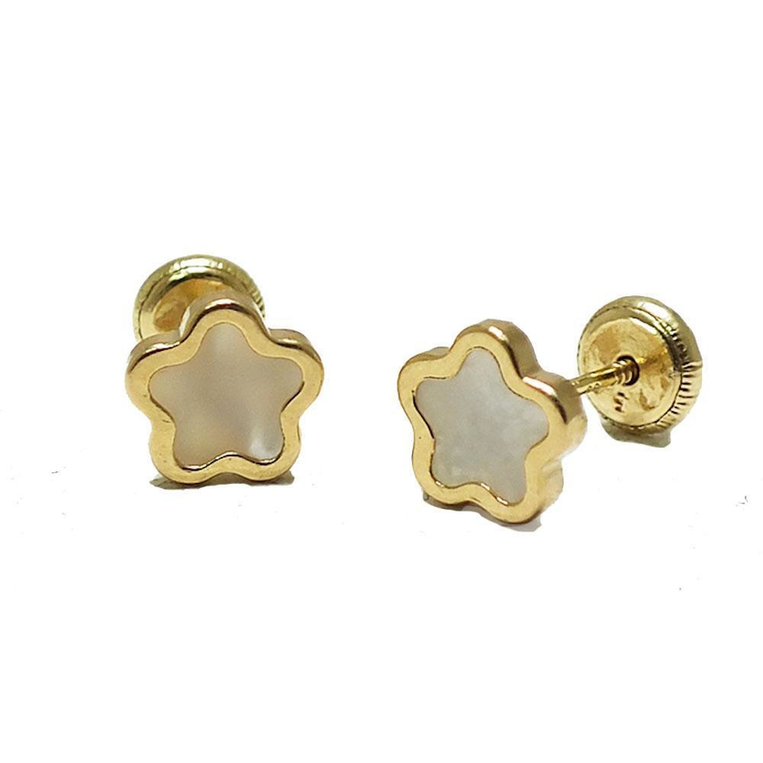 BecKids 14k Gold Mother of Pearl Flower Stud Earrings