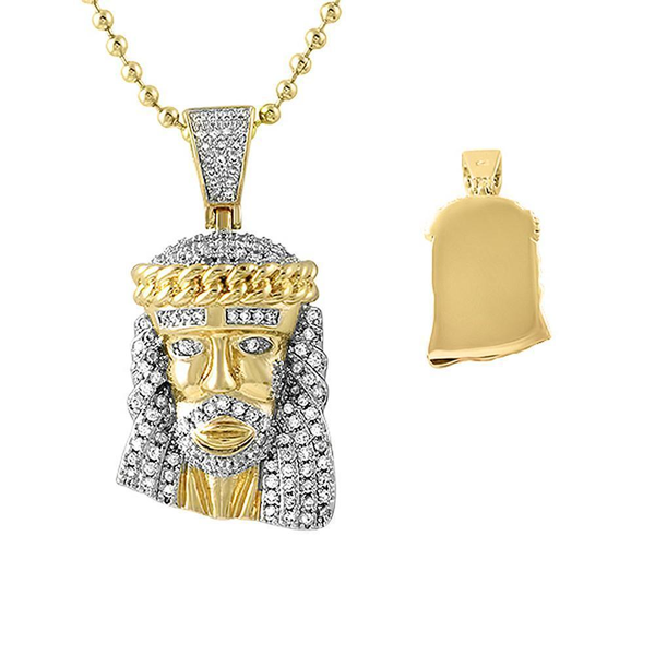 CZ Gold Cuban Crown Micro jesus Pendant