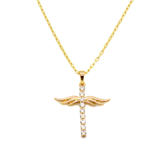 (1-2263-1868-h8) Gold Overlay Winged CZ Cross.