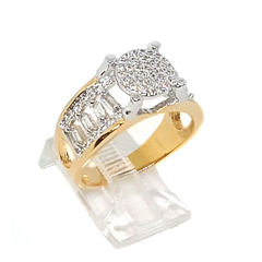 (1-3145-h9) Gold Overlay Two Tone Micro Pave Solitaire Ring.