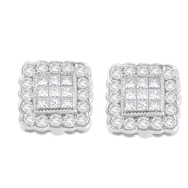 14K White Gold 1ct. TDW Round-cut and Princess-cut Diamond Stud Earring (G-H,SI1-SI2)