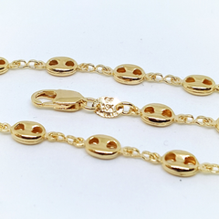 1-0049-h1 18kt Gold Filled Puff Mariner Anklet, 5mm, 10" inches.