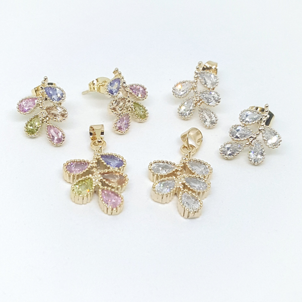 1-6420-h1 Gold Overlay CZ Fruit Vine Earring and Pendant Set.