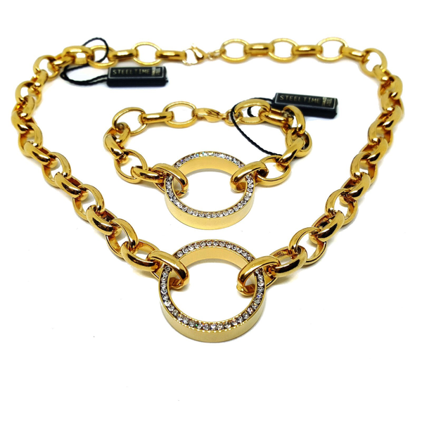 (4-7039-h5) Stainless Steel Crystals Ring Set for Women. (2 finishes available).