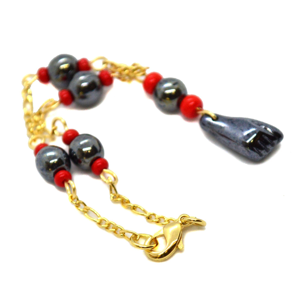 (1-0986-hm1-h8) Gold Overlay Kids Hematite (Acerina) Manito Bracelet, 6".