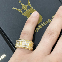 .925 Silver Eternity Band Flathead CZ Gold Bling Bling Ring