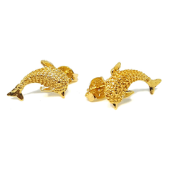 (1-1121-h5-2) Gold Overlay Dolphin Stud Earrings, 12mm.
