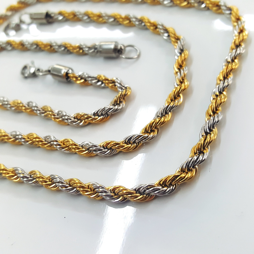 (4-3158-3156-h9) Stainless Steel Two Tone Rope Set for Men.