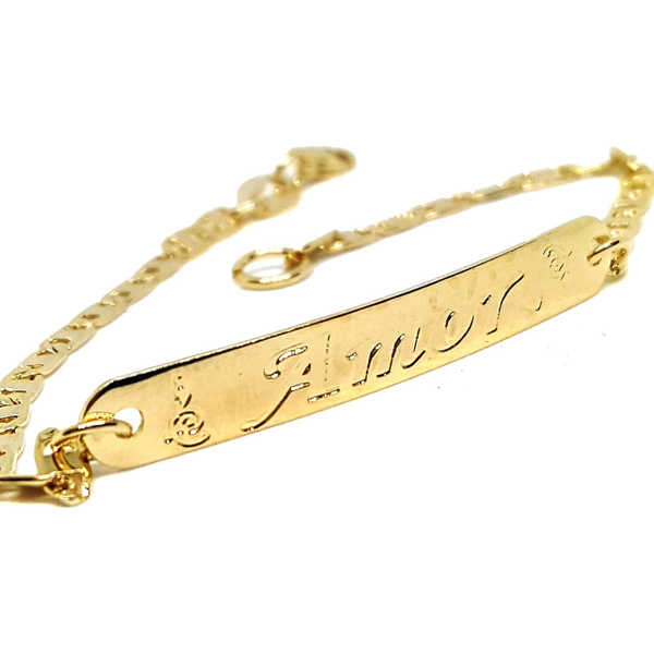 (1-0963-h5) Gold Overlay Kid's "Amor" ID Bracelet, 6-1/2".