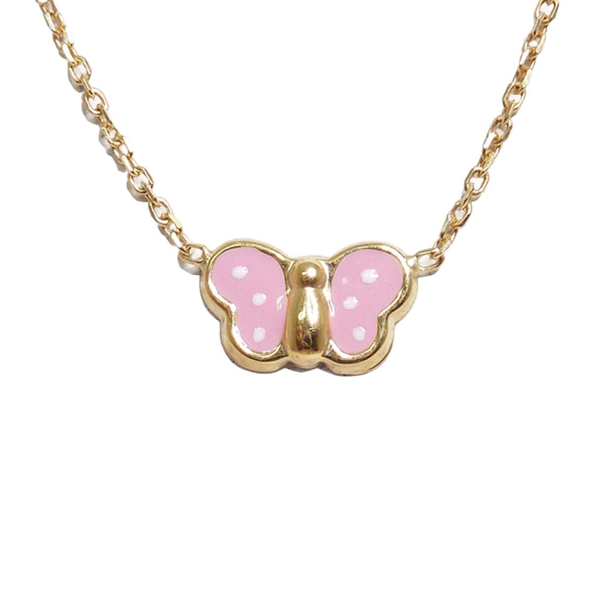 BecKids 18k Gold Pink Enamel Butterfly Necklace
