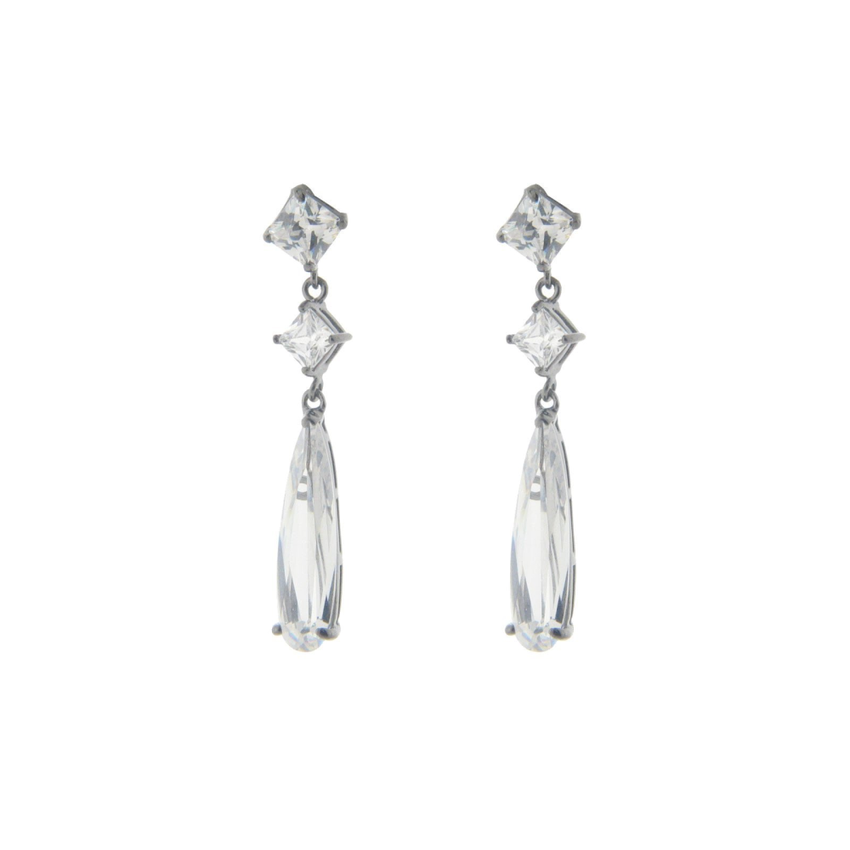 Gunmetal Sterling Silver Bridal Baguette Earrings , 1.5