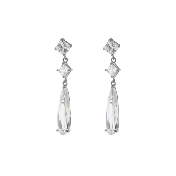 Gunmetal Sterling Silver Bridal Baguette Earrings , 1.5