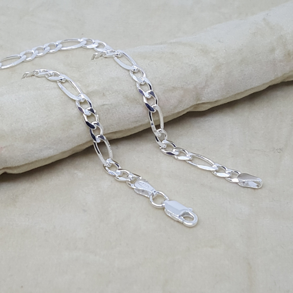2-0103-h1 Sterling Silver Figaro Link Anklet. 4mm, 10".