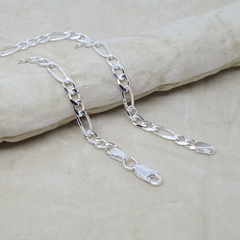 2-0103-h1 Sterling Silver Figaro Link Anklet. 4mm, 10".