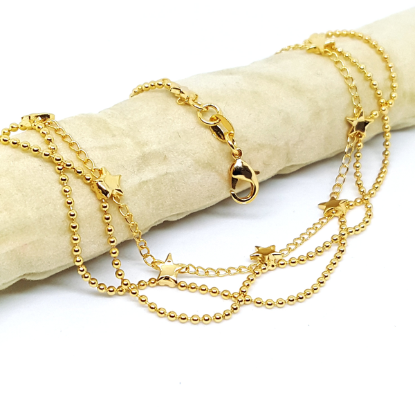 1-0078-h1 Gold Plated Multi Strand Star Anklet. 10"