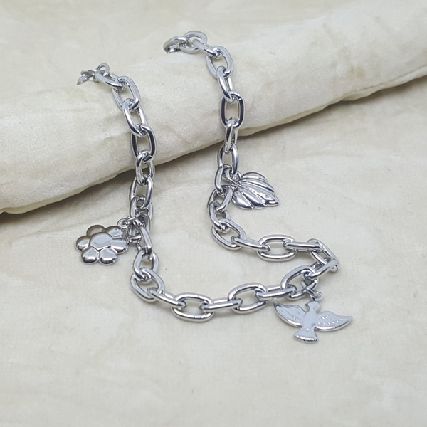 4-3301-h2 Stainless Steel Charms Anklet. 9-3/4"