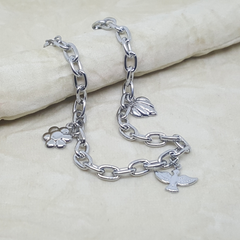 4-3301-h2 Stainless Steel Charms Anklet. 9-3/4"