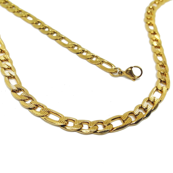 (4-7145-h5) Gold Over Stainless Steel Diamond Cut Figaro Link Set, 8mm.