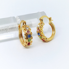 1-2623-h2 Gold Overlay Wavy Design Hoop with Crystals. (3 colors available)