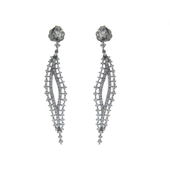 Glamour Bridal Feather Earrings Black Rhodium Sterling Silver, 2.63"