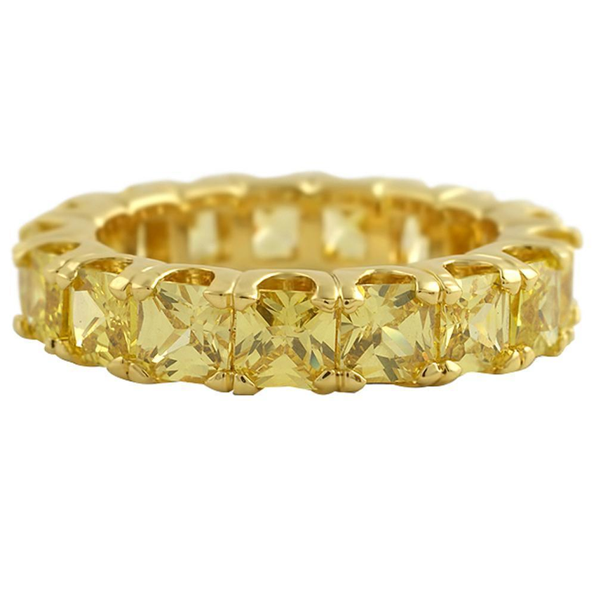 Canary Princess Cut CZ Eternity Gold Ring