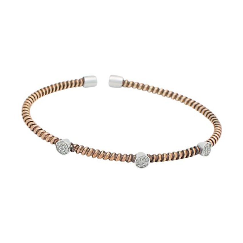 Fronay Co .925 Sterling Silver Twisted Diamond Station Bangle Bracelet dipped in Rose Gold(.21Ctts, Color K-L, Clarity I2-I3)