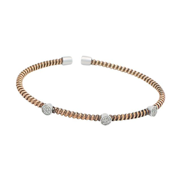 Fronay Co .925 Sterling Silver Twisted Diamond Station Bangle Bracelet dipped in Rose Gold(.21Ctts, Color K-L, Clarity I2-I3)