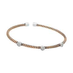 Fronay Co .925 Sterling Silver Twisted Diamond Station Bangle Bracelet dipped in Rose Gold(.21Ctts, Color K-L, Clarity I2-I3)