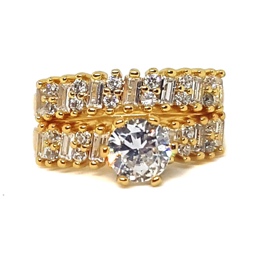 (1-3183-h5) Gold Overlay 2pc Wedding Ring Set.