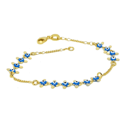 (1-0667-h6) Gold Overlay Light Blue Evil Eye Bracelet.