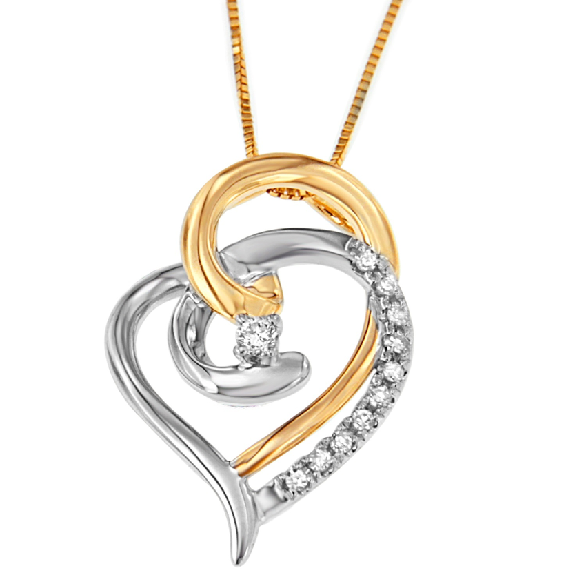 Espira 10K Two-Tone Gold 1/10 CTTW Round Cut Diamond Love is All Around Pendant Necklace (I-J, I2-I3)