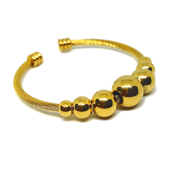 (4-5058-h6) Stainless Steel Beaded Cable Wire Bangle.