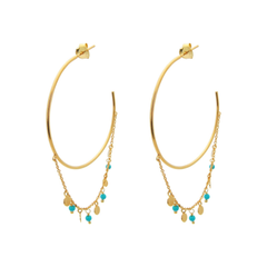 18k Gold Pl Silver Turquoise Chain & Hoops, 1.5"