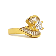 (1-3097-h6) Gold Overlay CZ Solitaire Ring with Baguette Accents.