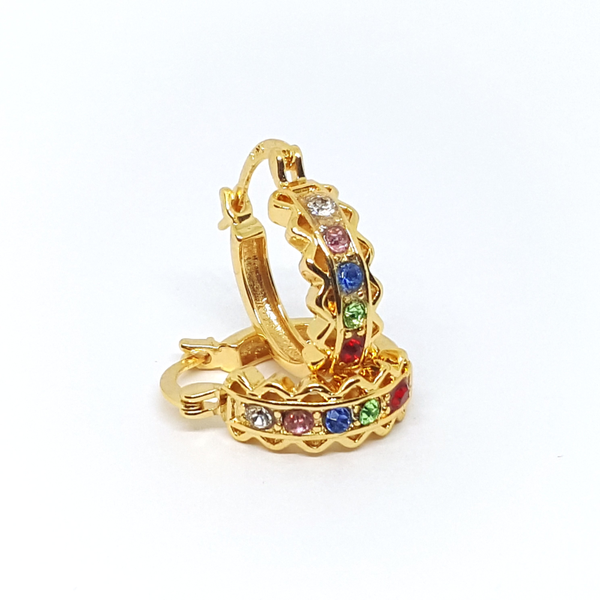 1-2623-h2 Gold Overlay Wavy Design Hoop with Crystals. (3 colors available)