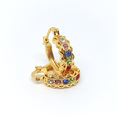 1-2623-h2 Gold Overlay Wavy Design Hoop with Crystals. (3 colors available)