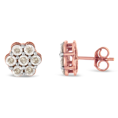 10K Rose Gold 1ct TDW Diamond Floral Stud Earrings (J-K, I2)