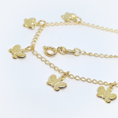1-0163-h2 Gold Overlay Butterfly Charms Anklet, 10"