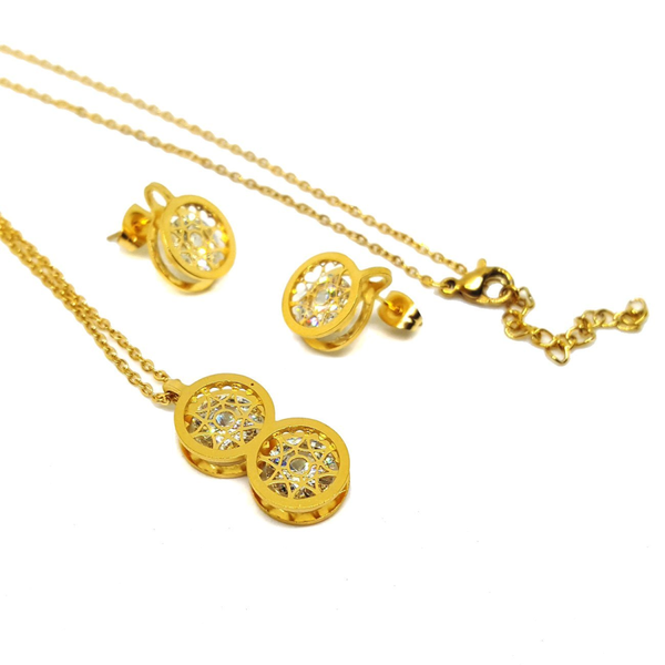 (4-9124-h5) Stainless Steel CZ Circles Set. 2 finishes available.