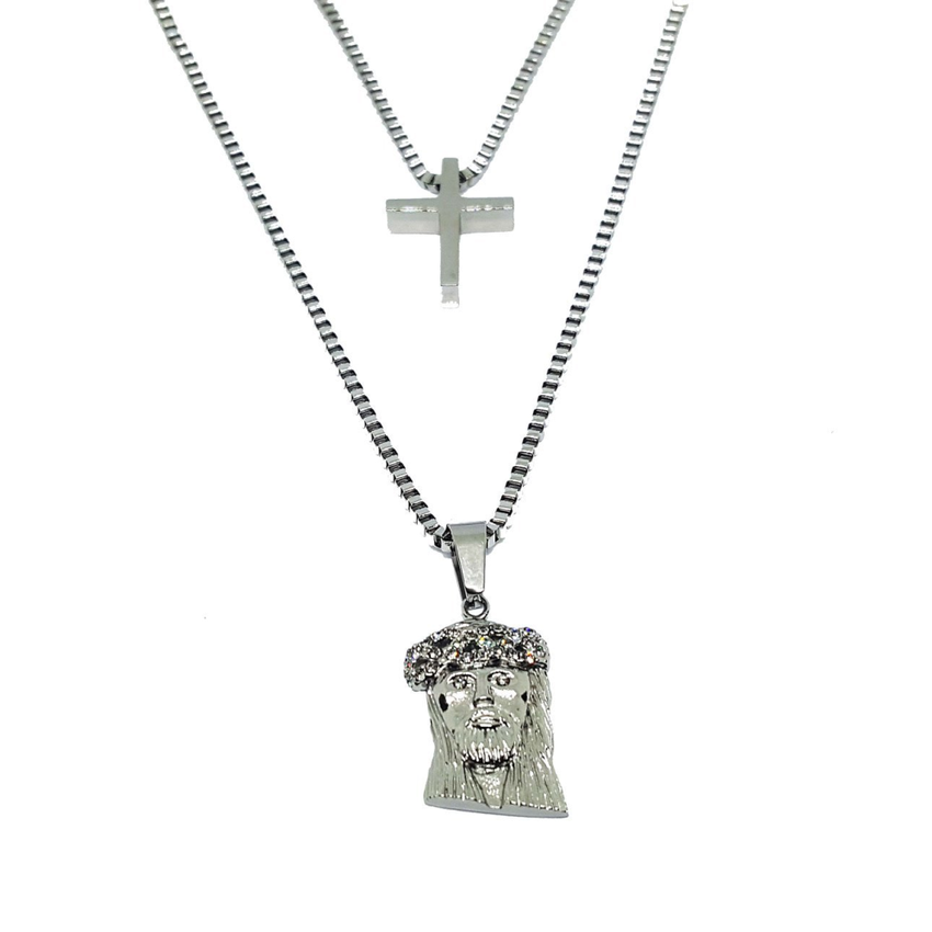 (4-60xx-4-h4) Stainless Steel Jesus Piece Double Chain Necklace.