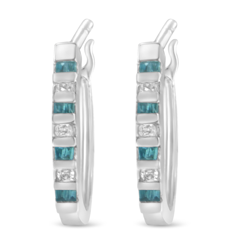 10K White Gold .25ct TDW Treated Blue Diamond Hoop Earrings (I-J,I2-I3)