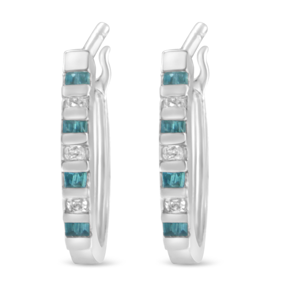 10K White Gold .25ct TDW Treated Blue Diamond Hoop Earrings (I-J,I2-I3)