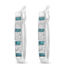 10K White Gold .25ct TDW Treated Blue Diamond Hoop Earrings (I-J,I2-I3)