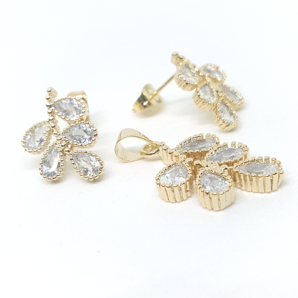 1-6420-h1 Gold Overlay CZ Fruit Vine Earring and Pendant Set.