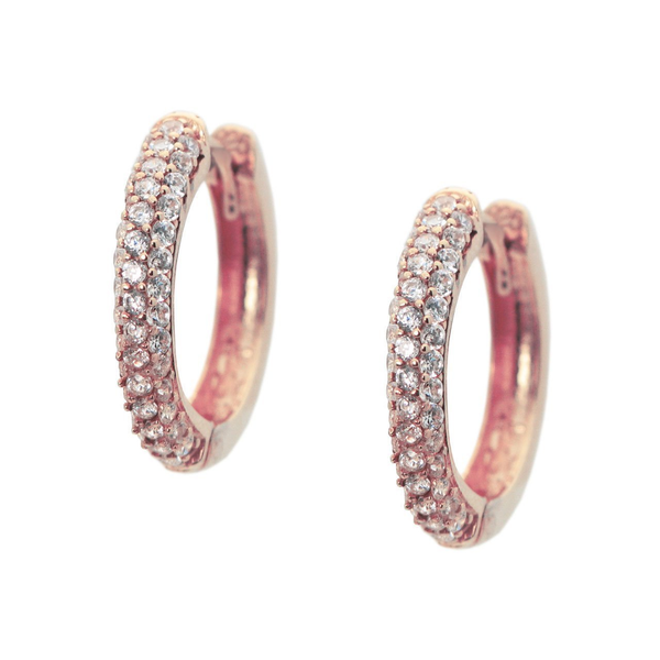 Fronay Co Small Dazzling Stud Curved Hoop Hinged Huggie Earrings Rose Gold Silver