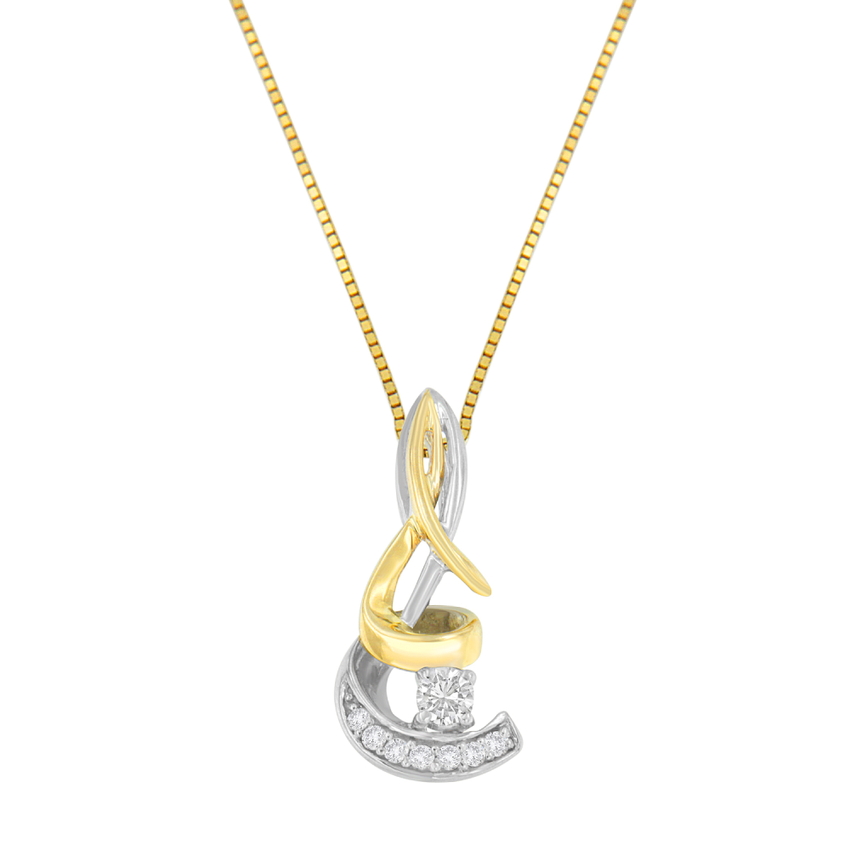 Espiara 10K Two-Tone Gold 1/10 CTTW Diamond Spiral Pendant Necklace (J-K, I2-I3)