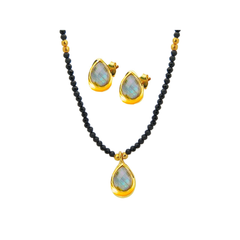 Labradorite & Onyx Choker and Earring Set