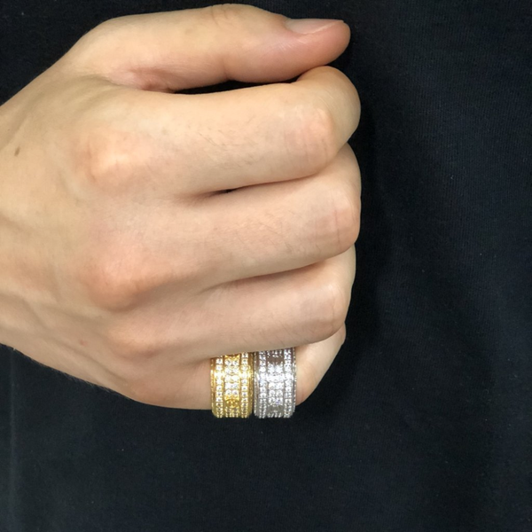 .925 Silver Eternity Band Flathead CZ Gold Bling Bling Ring